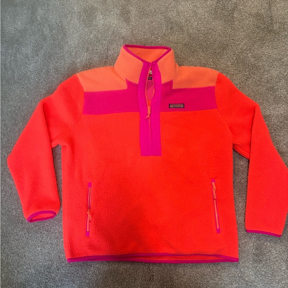 Womens Bright Orange & Pink Fleece Pullover Jacket